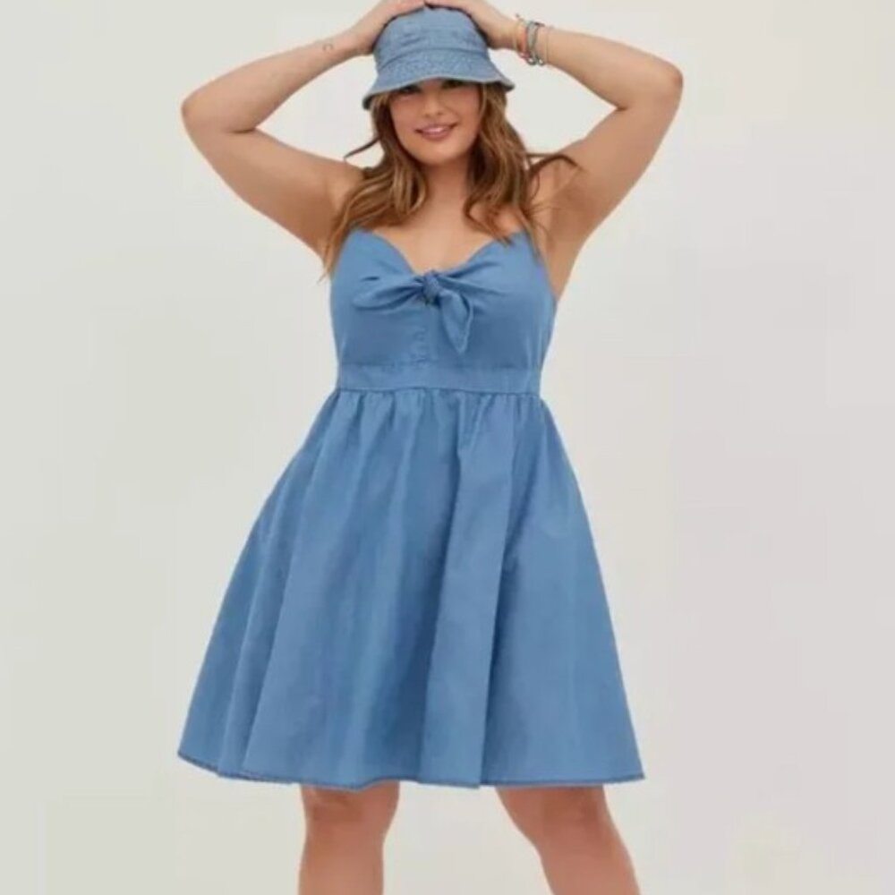 Torrid tie front chambray skater dress